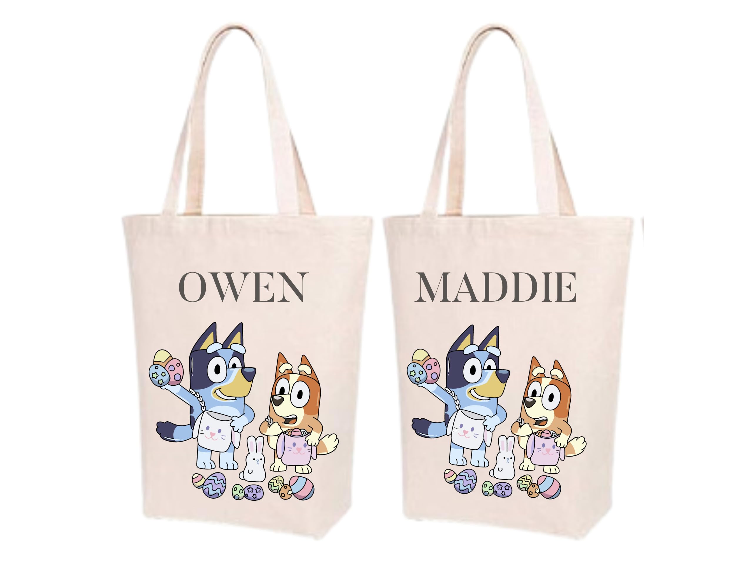 Personalized Blue Easter Basket Bag for Boys & Girls - Custom Bluey Themed Kids Easter Gift Set with Stuffer Space (13