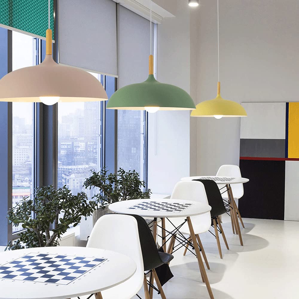 Modern Wood Pattern E27 Pendant Light - Minimalist Dome Ceiling Hanging Lamp for Kitchen Island, Dining Room, Living Room & Bedroom | Perfect for Coffee Bars, Restaurants and Home Decor