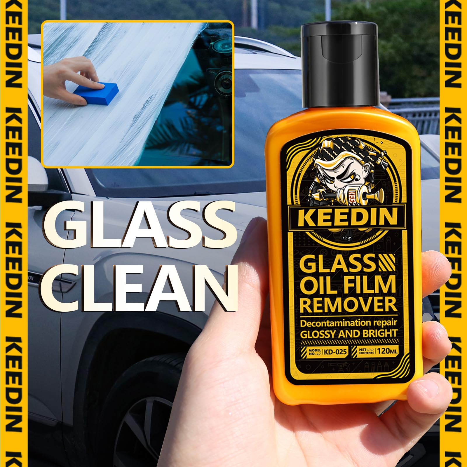 Best Car Windshield Degreaser & Glass Cleaner - Removes Oil, Water Stains Safely | Includes Microfiber Towel & Sponge | Perfect for Auto Detailing, Road Trips & Daily Cleaning