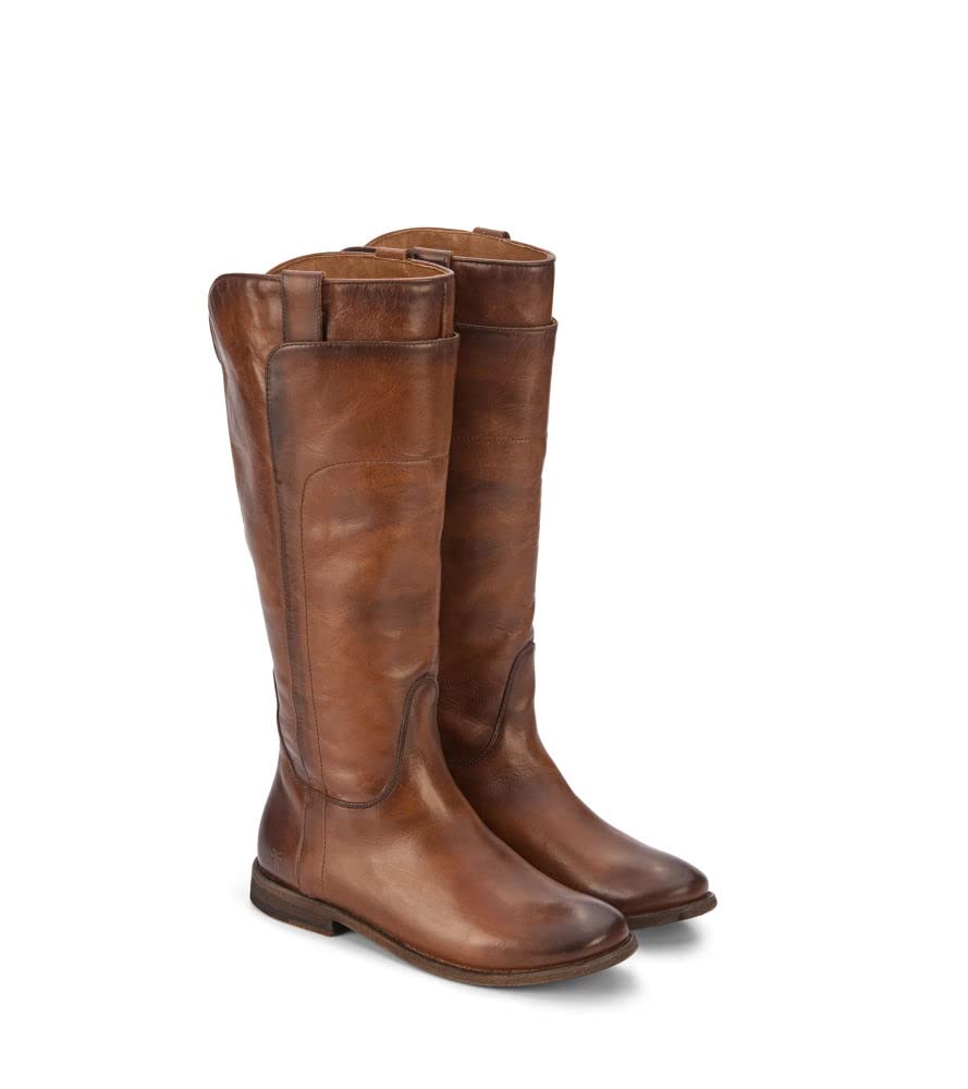 Frye Paige Tall Riding Boots for Women - Genuine Antiqued Italian Leather, Overlapping Front Panels, Stacked Heel - 16