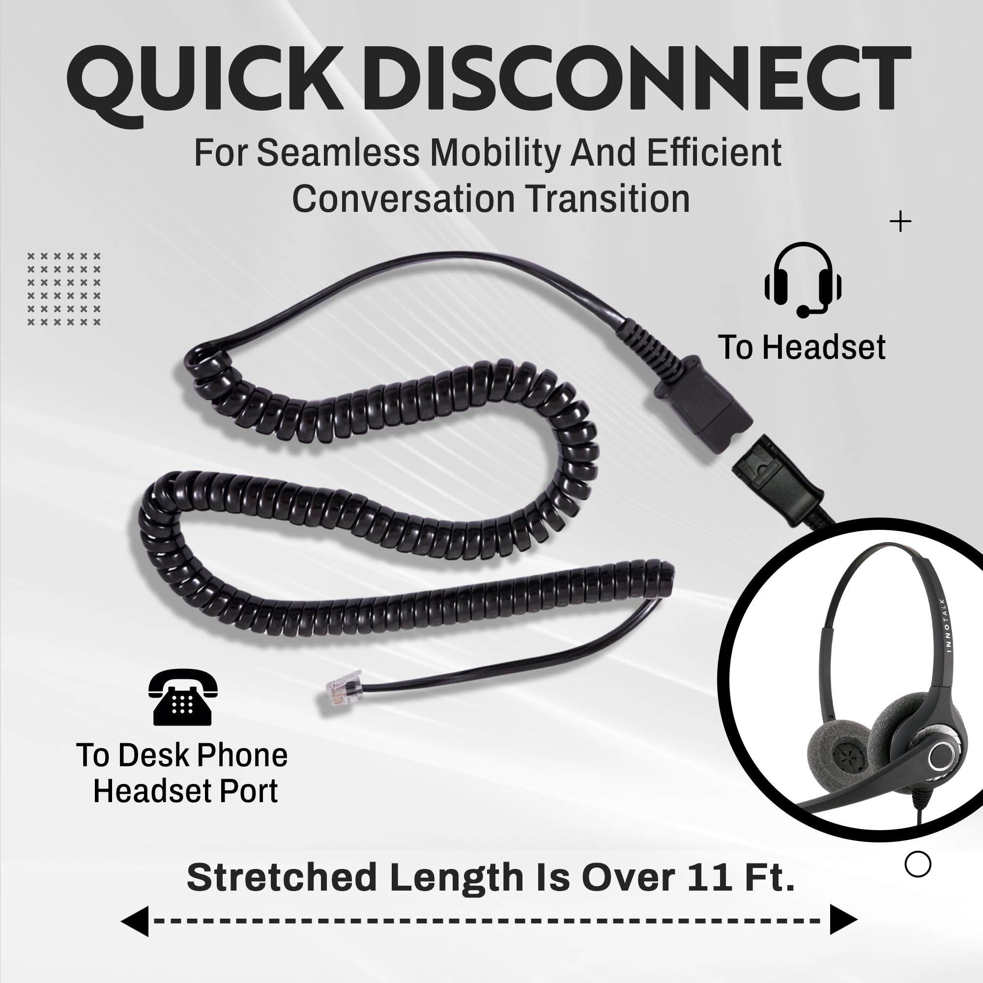 INNOTALK RJ9 Binaural Office Phone Headset with QD Adapter - Noise Cancelling Call Center Headset Compatible with Polycom, Mitel & More - Wired Desk Phone Headset for Clear Communication in Office, Customer Service & Remote Work