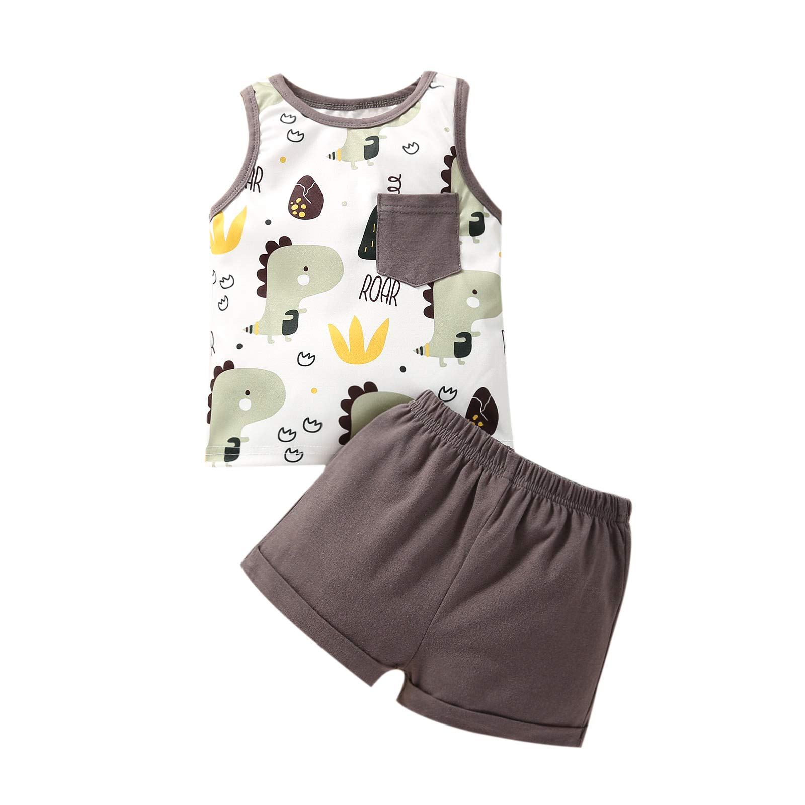 Dinosaur Printed Baby Boy Vest & Shorts Set - Cute Toddler Summer Outfit for Playdates & Outdoor Adventures