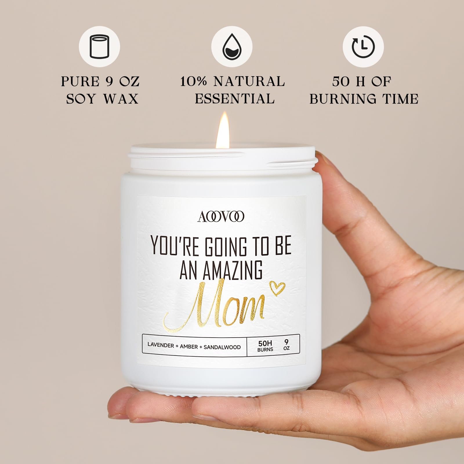AOOVOO New Mom Candle - Thoughtful Pregnancy Gift for Expecting Mothers, Aromatherapy Soy Wax Candle with Relaxing Scent, 9oz Home Fragrance - Perfect for Baby Showers, Nursery Decor & Self-Care Moments