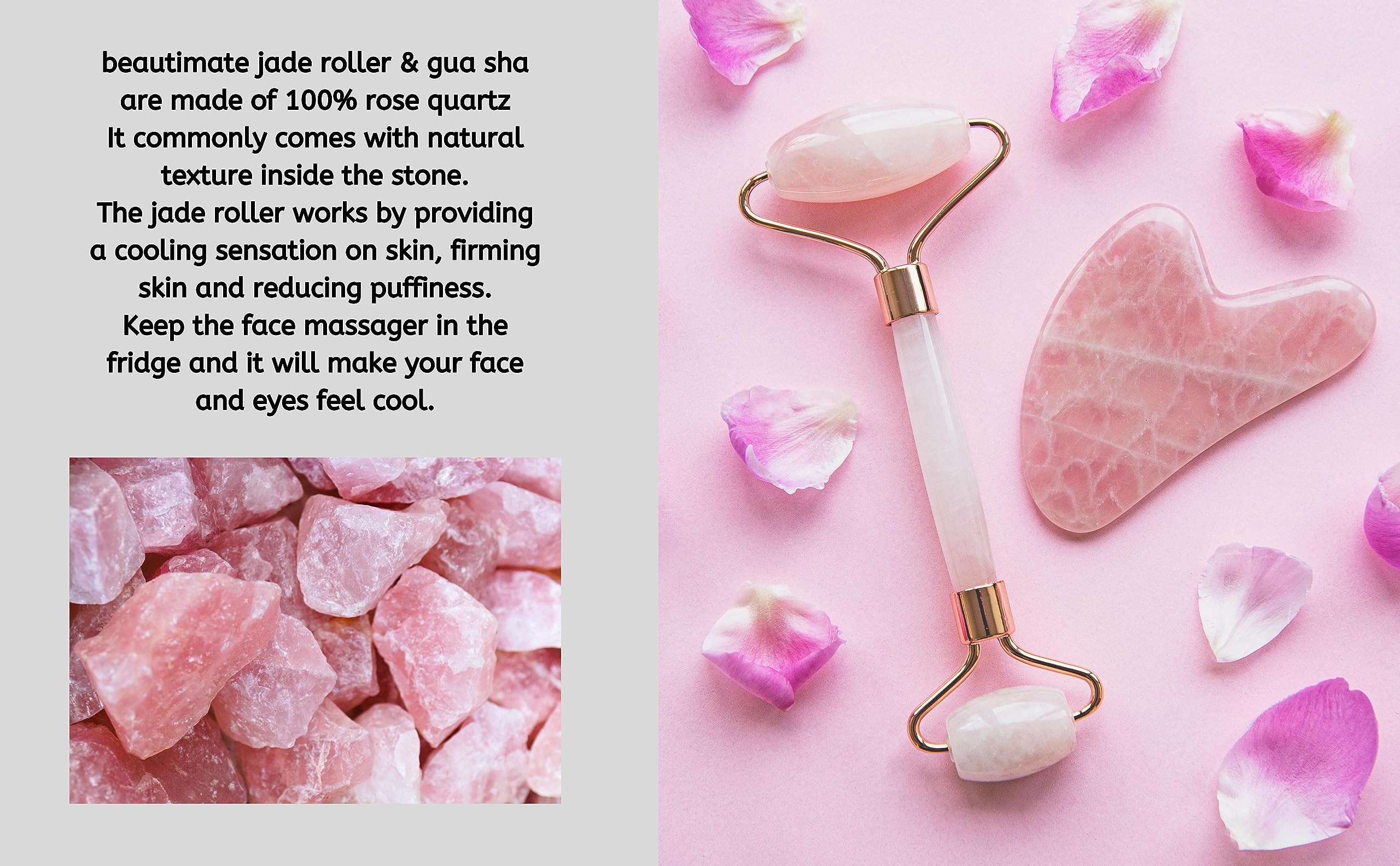 Rose Quartz Jade Roller & Gua Sha Set - Natural Facial Massage Tools for Skin Care, Wrinkle Reduction & Lymphatic Drainage - Perfect for Anti-Aging Routine & Relaxing Spa Night