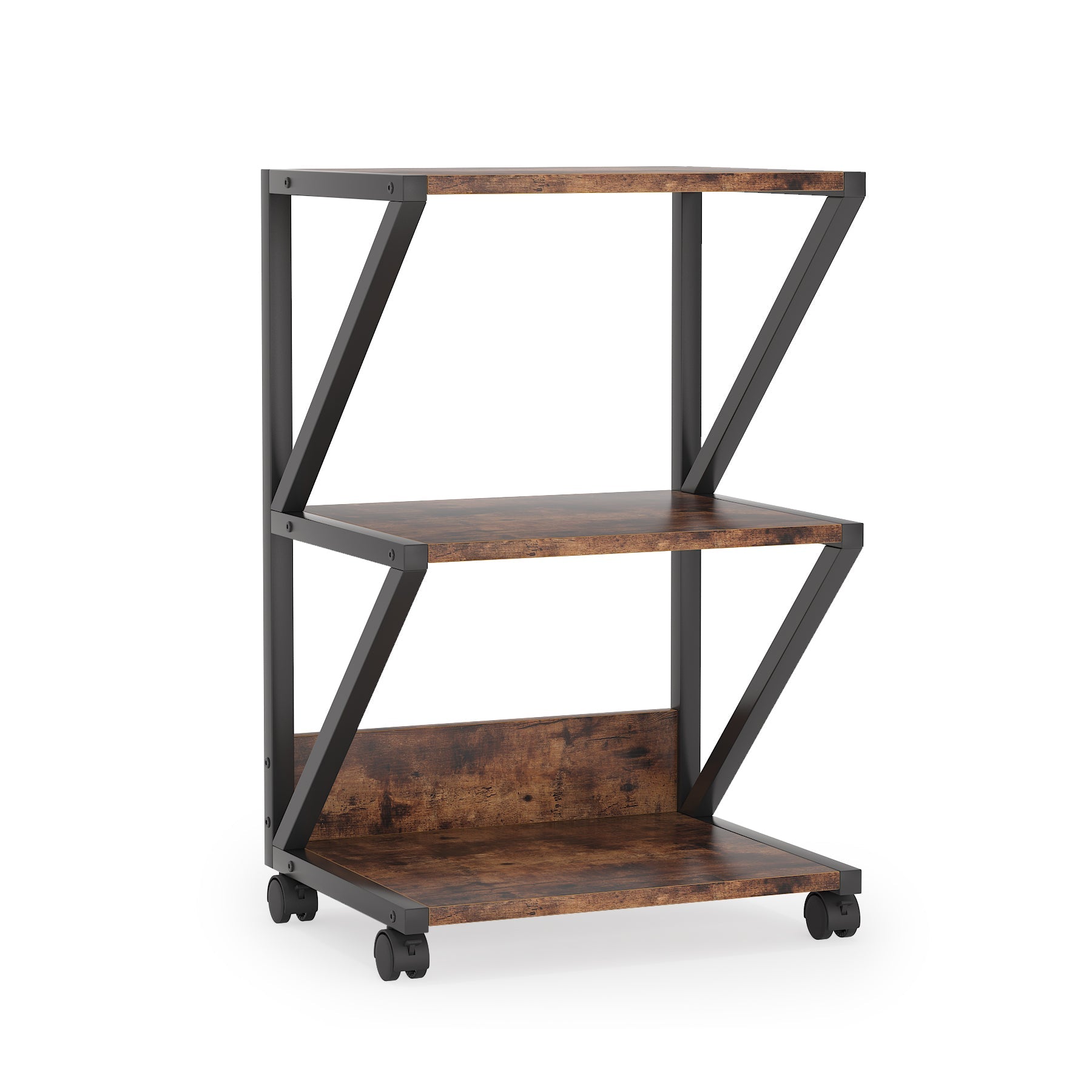 3 Tier Rolling Printer Stand Cart with Wheels - Under Desk Storage Shelf Organizer for Home Office, Classroom, or Studio Workspace