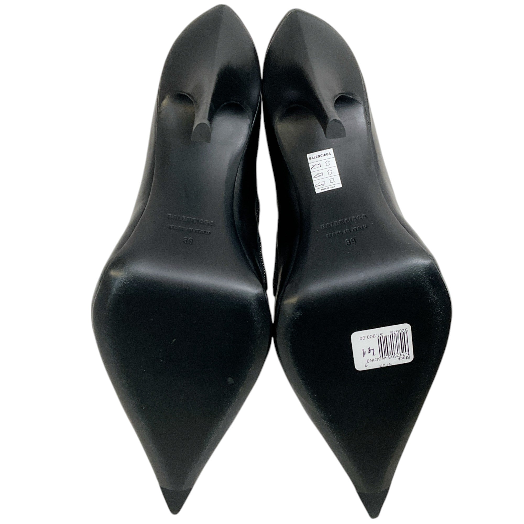 Balenciaga Black Leather Witch Booties for Women - Stylish Pointed Toe Ankle Boots for Halloween, Gothic Fashion & Night Out