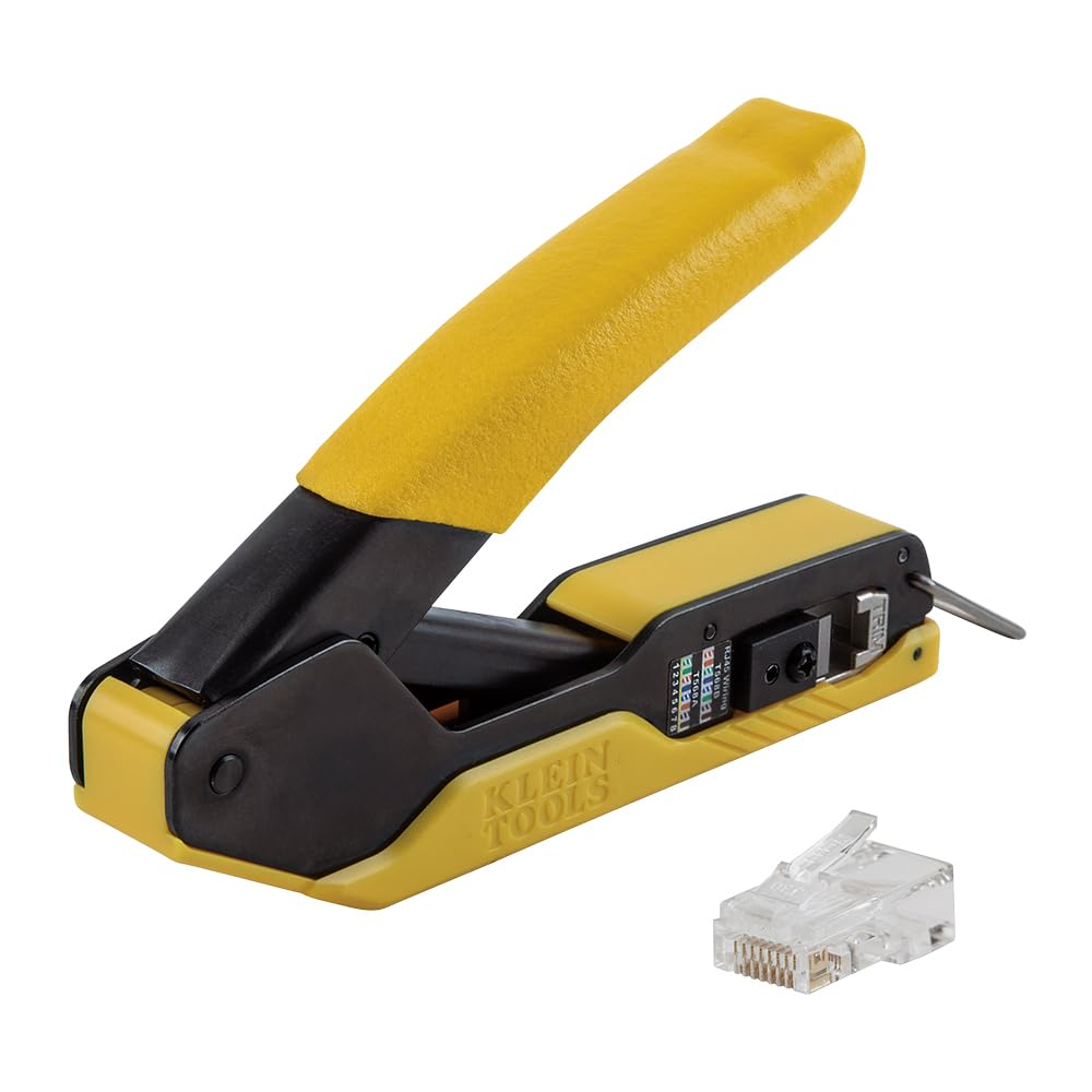 Klein Tools 80017 CAT6 Pass-Thru Crimper & 50-Pack Modular Plug Kit - Professional Data Cable Installation Tool Set for Network Wiring & Ethernet Connections