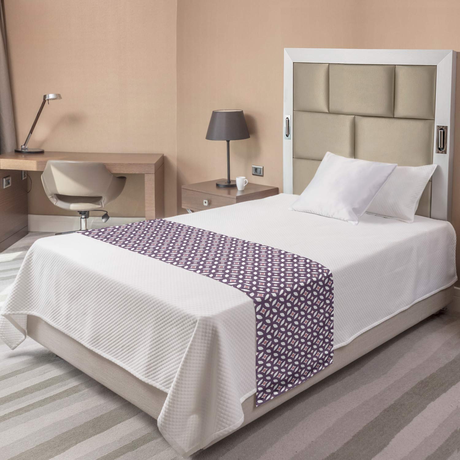 Ambesonne Abstract Floral Bed Runner - White & Dried Rose Decorative Accent Scarf for Twin Beds | Hotel & Home Decor | Perfect for Guest Rooms, Master Bedrooms & Airbnb Styling
