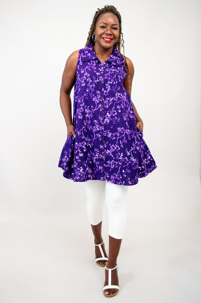 Cissy Tank Top - Floral Frangi Lilac Print Women's Blouse for Casual Wear & Summer Outfits