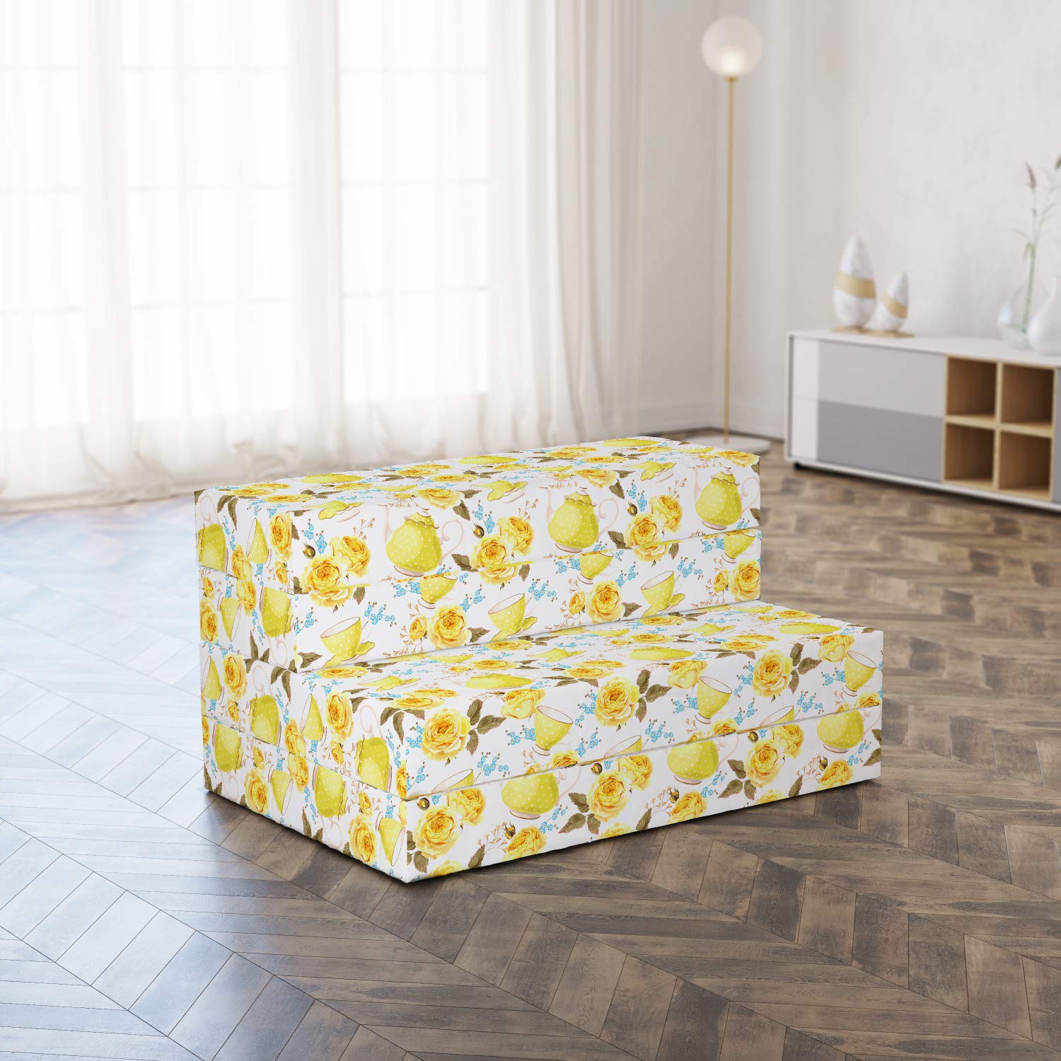Ambesonne Foldable Kitchen Mattress - Floral Tea Cup Design, 74.8