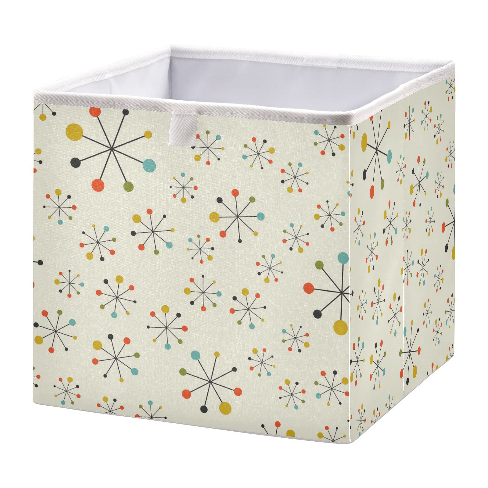 Mid Century Abstract Geometric Colorful Rectangular Collapsible Storage Bins - Seamless Dots Foldable Toy Nursery Basket with Handles for Shelves & Closet Organization | Perfect for Kids' Room, Playroom & Home Decor
