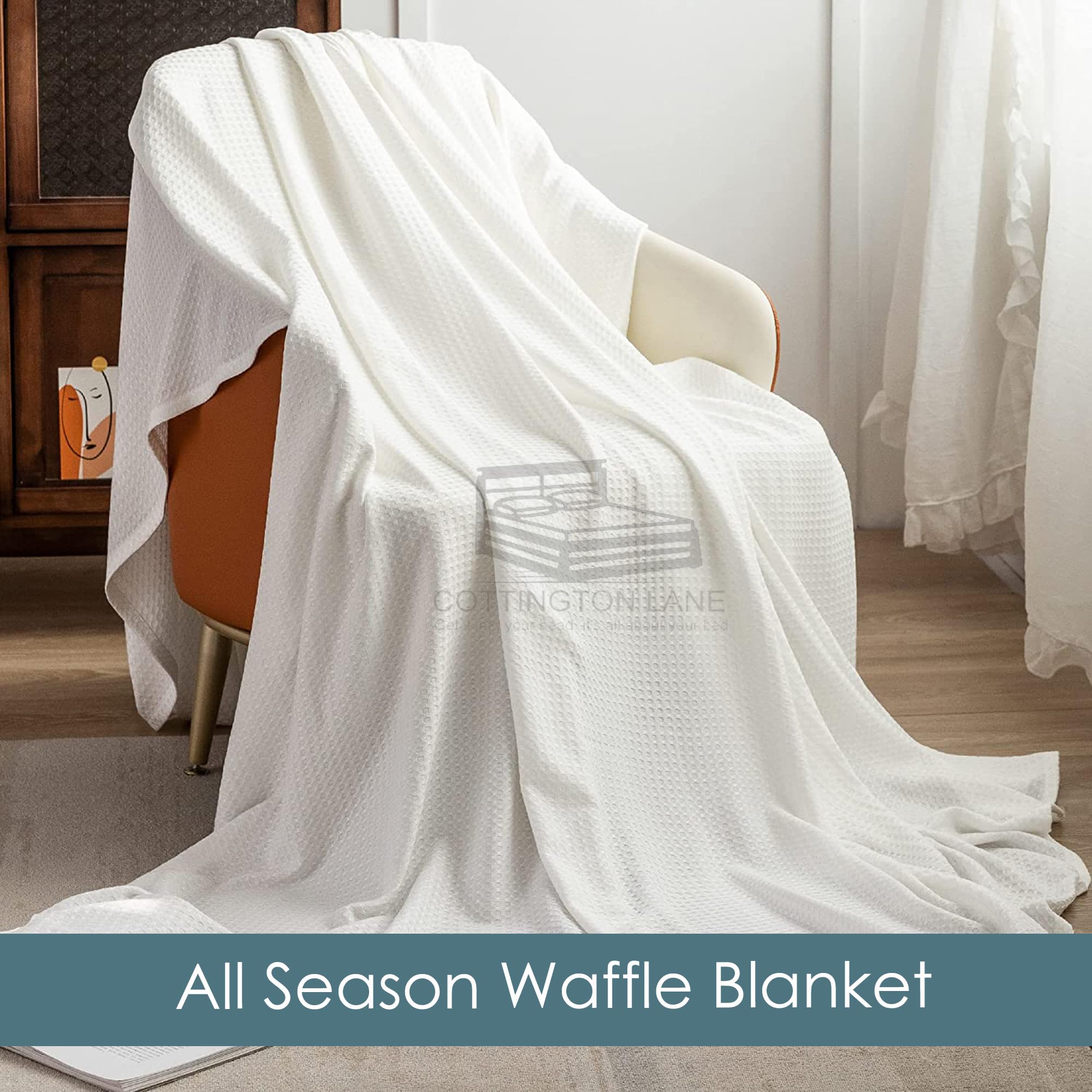 Premium 100% Cotton Waffle Weave Blanket - Super Soft & Breathable, 60x80 Inches, White - Perfect for Layering Beds, Sofas & Cozy Home Decor