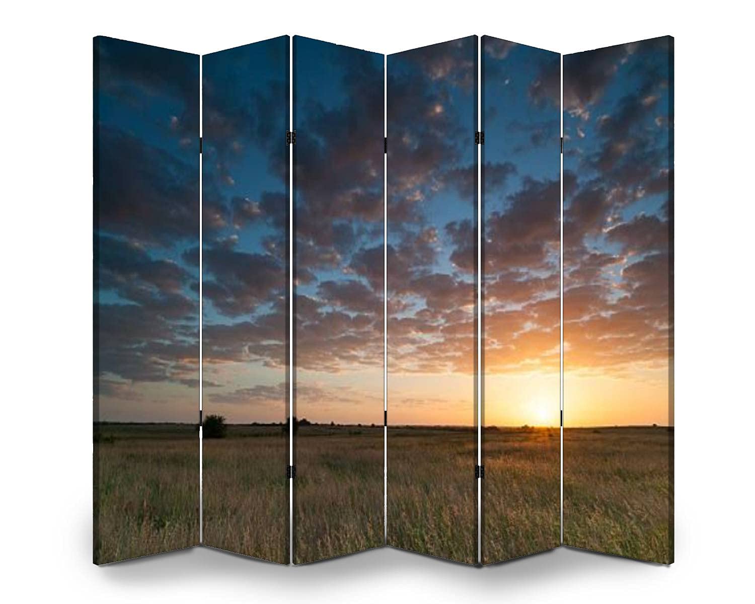 6-Panel Folding Room Divider Privacy Screen - Early Summer Sunrise Clouds & Grass Design - Freestanding Indoor/Outdoor Partition for Home, Office, Patio - Oklahoma Inspired Protective Wall Separator (Perfect for Creating Private Spaces in Living Rooms, Bedrooms, Gardens or Events)