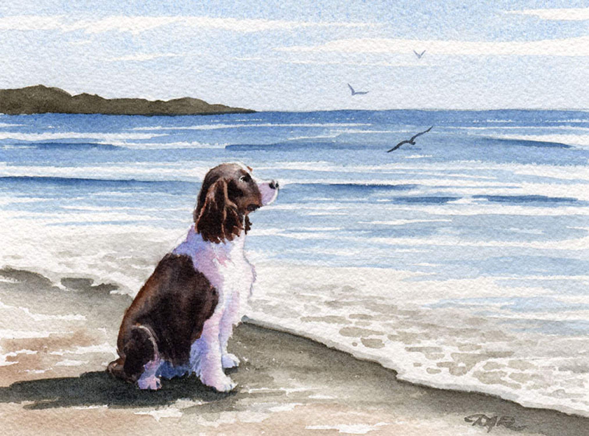 Springer Spaniel at The Beach Watercolor Art Print - Oversized Wall Decor by Artist DJ Rogers | Perfect for Living Room, Bedroom & Office Decor