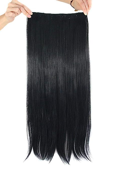 Vishuraj Women's Heat-Resistant Kanekalon Fiber Straight Hair Extensions with 5 Clips - Black | Japanese Quality Synthetic Hair for Styling, Cosplay & Daily Use