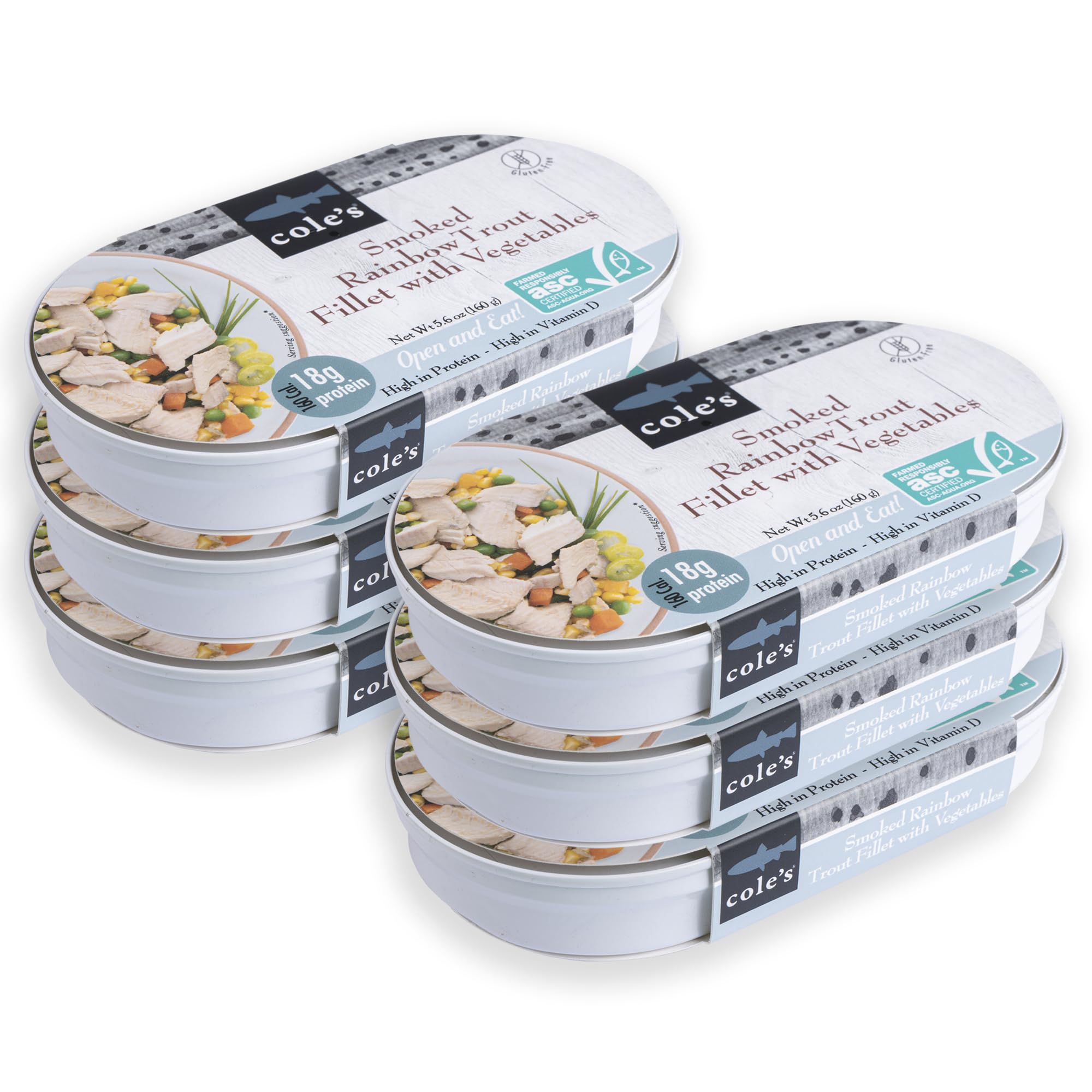 COLE'S Smoked Rainbow Trout Fillet with Vegetables - Ready to Eat Canned Fish (5.6 oz, 6-Pack) | High Protein (18g) & Vitamin D | Healthy Meal for Camping, Hiking & Quick Lunches