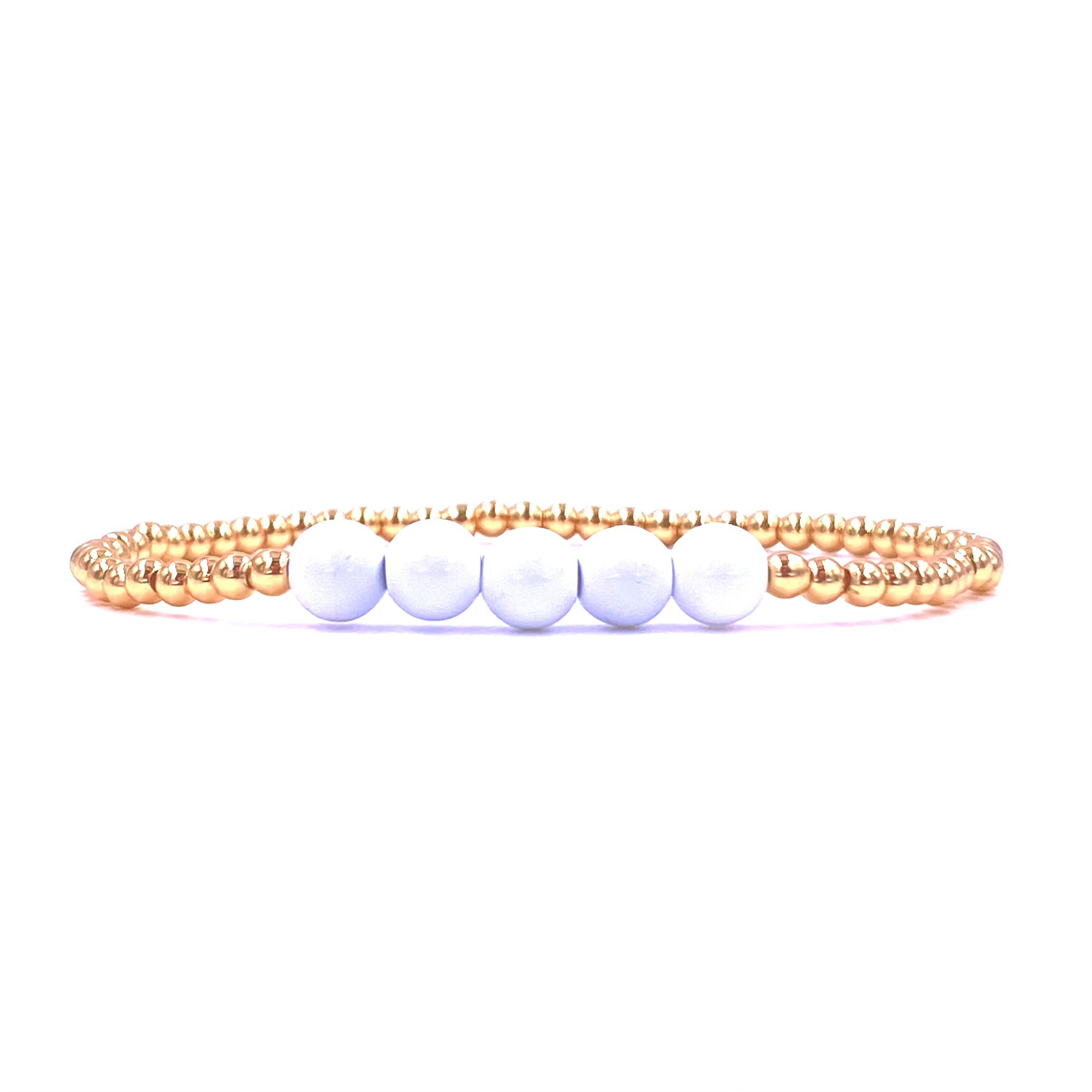 Ashley Gold Stainless Steel 3mm 5-Ball Beaded Stretch Bracelet with Gold Plating & Enamel Center - Elegant Jewelry for Women, Perfect for Parties, Weddings & Everyday Wear