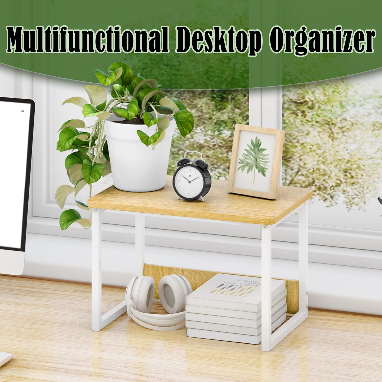 Heavy Duty Maple Printer Stand with Storage Shelf - Under Desk Organizer for Home & Office - Perfect for Fax Machine, Copier, Scanner - Space Saving Desktop Solution for Small Printers