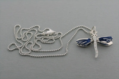 Dragonfly Wire Pendant Necklace - Blue Charm on 45cm Ball Chain for Women, Gift for Her, Boho Jewelry for Everyday Wear & Special Occasions