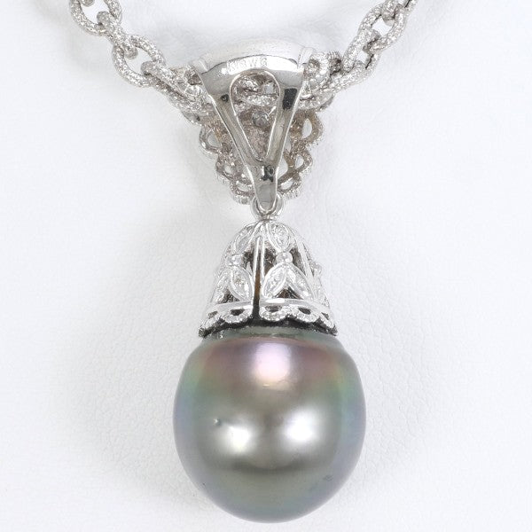 18K White Gold Black Tahitian Pearl Diamond Necklace for Women - Elegant Pearl Jewelry Gift for Anniversary, Wedding, and Special Occasions