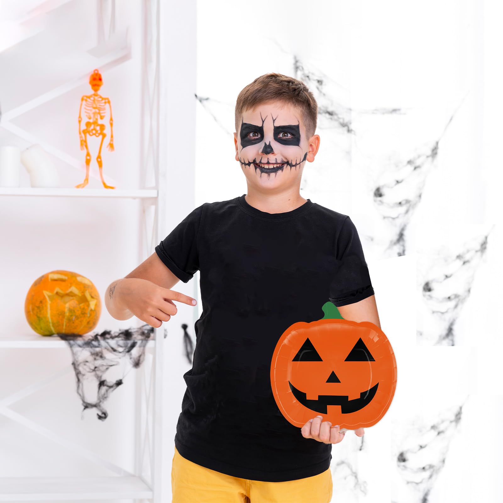 100 Pcs Halloween Paper Plates & Napkins Set - Spooky Themed Party Supplies for Halloween, Birthday, Dinner - Disposable Tableware Serves 50 Guests - Perfect for Trick or Treat, Haunted House, Costume Party Decorations