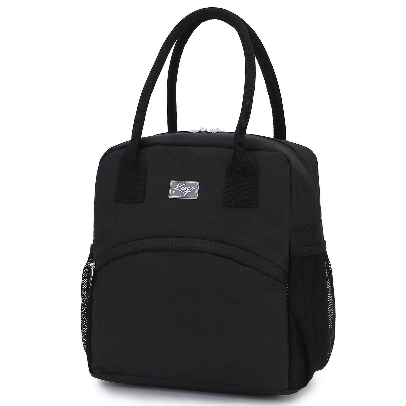 Kasqo Insulated Lunch Box Bag for Men & Women - Thermal Reusable Cooler Tote with Front Pocket | Perfect for Office, Work, Travel & Picnics | Black