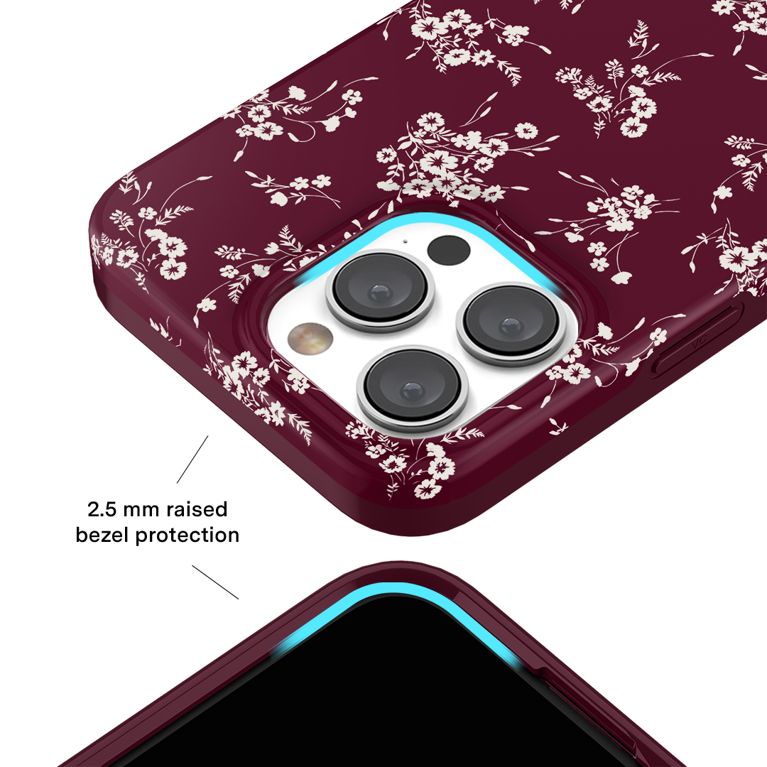 Elegant French Burgundy Floral Pattern iPhone Case - Stylish Protective Cover for iPhone 13/14/15 Pro Max - Perfect for Daily Use, Travel & Gift Giving