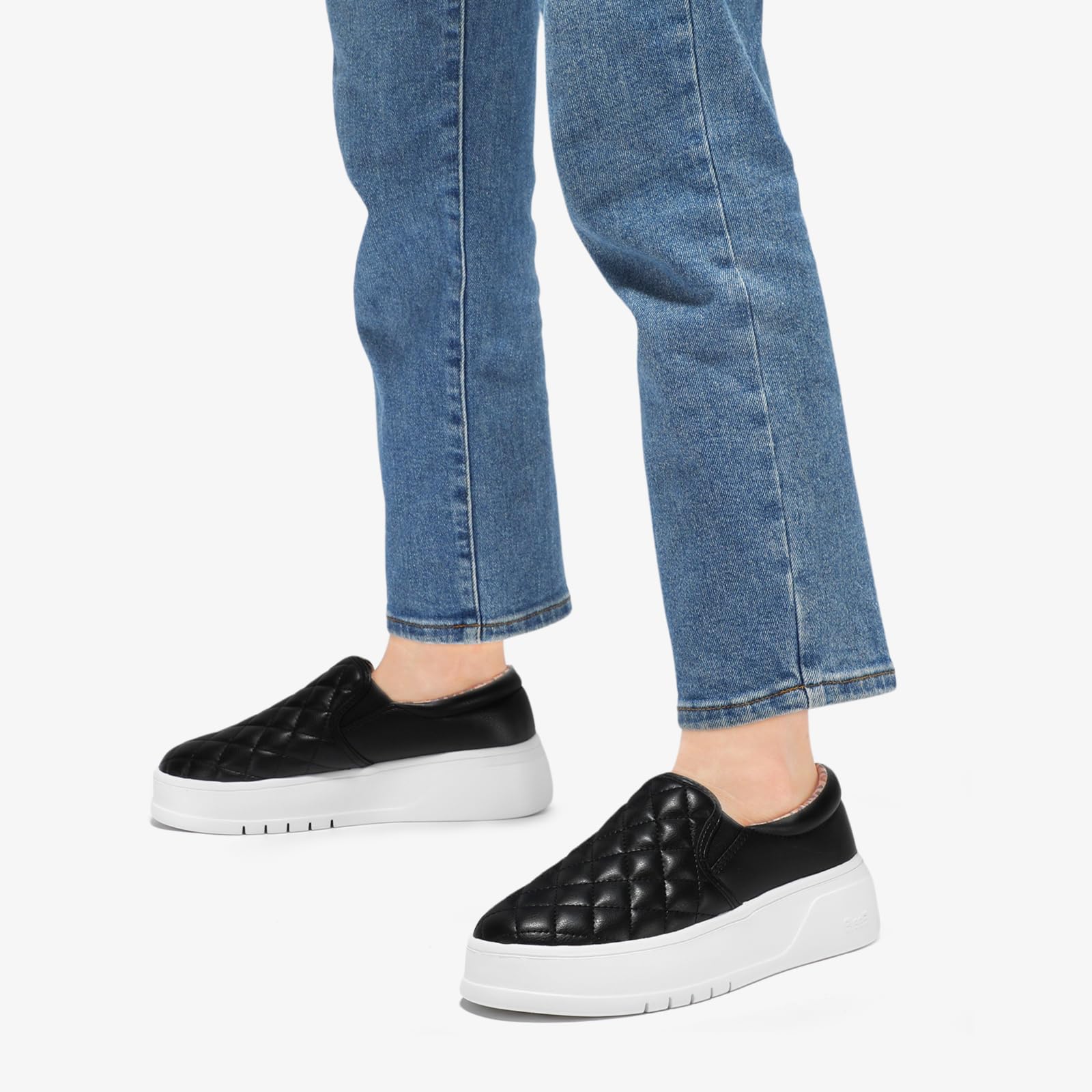 STQ Women's Platform Sneakers Slip On Business Casual Shoes - Quilted Fall Loafers Comfortable Lightweight for Work, Office & Everyday Wear