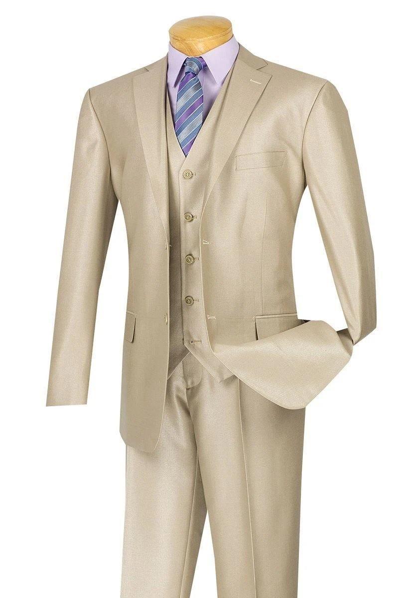 Stylish Beige Regular Fit Vested Suit for Men - Perfect for Business Meetings, Weddings & Formal Events