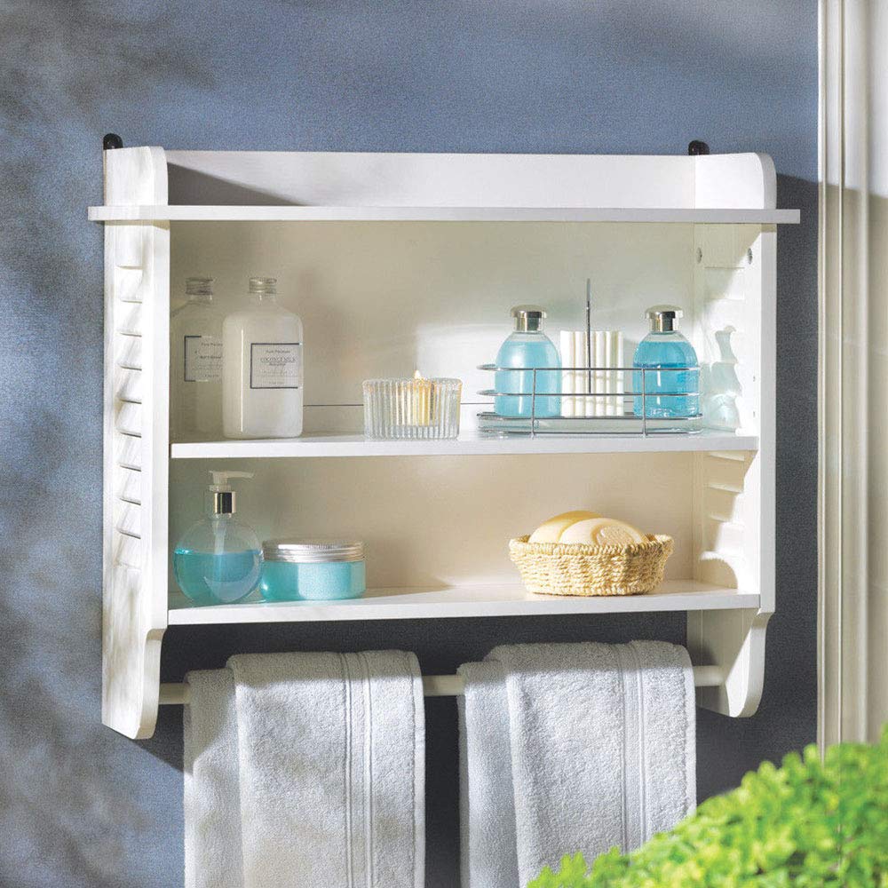 Nantucket Bathroom Wall Shelf & Towel Hanger Bar - Bright White Decor Set 23.8