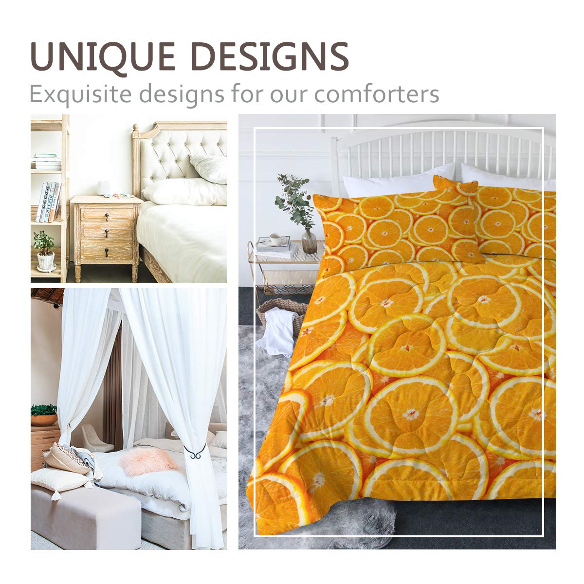 **BlessLiving Orange Slices Watercolor Comforter Set - 3-Piece Full/Queen Size Bedding with Fruit Print Duvet Cover & 2 Pillow Shams - Soft, Lightweight, Breathable All-Season Bedding - Ideal for Master Bedroom, Guest Room, Dorm, or Vacation Home - Cozy Sleep & Stylish Decor for Relaxation & Comfort**    *(Perfect for cozy nights, stylish home makeovers, or refreshing guest room decor!)*