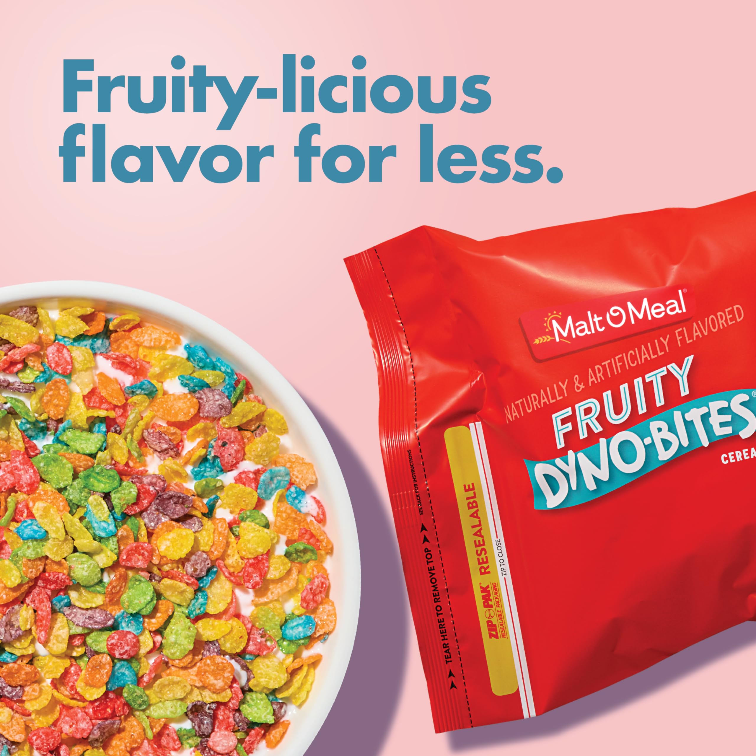 Fruity Dyno Bites Gluten-Free Breakfast Cereal | Malt-O-Meal Family Size 32oz Resealable Bag | Delicious Fruity Flavored Cereal for Kids & Adults | Perfect for School Lunches, Quick Breakfasts & Snacking