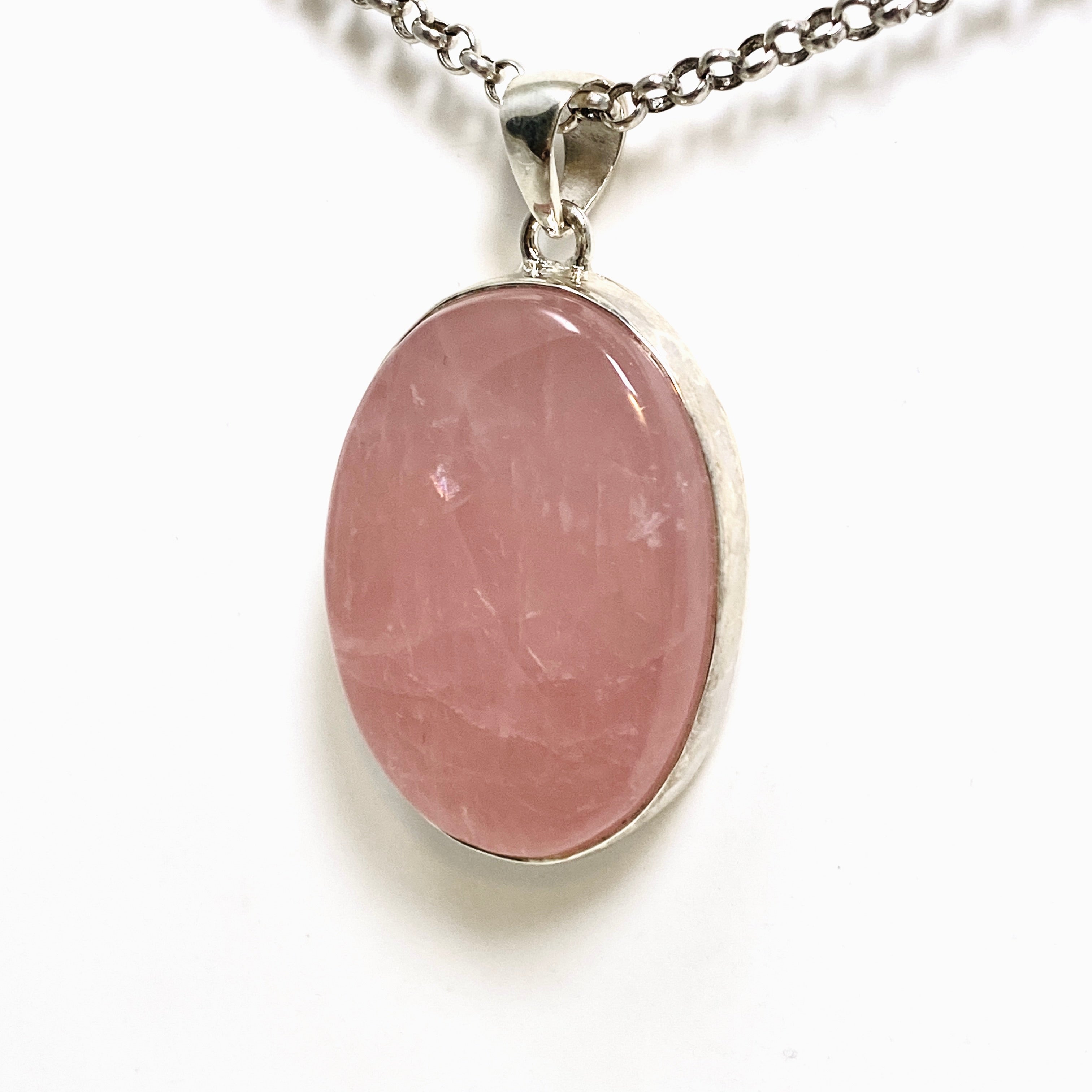 Natural Rose Quartz Oval Cabochon Pendant Necklace - Healing Crystal Jewelry for Women - Perfect for Meditation, Energy Balancing & Spiritual Gifts