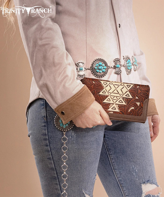 Trinity Ranch Floral Tooled Leather Wallet for Women - Handmade Cowhide Bifold Wallet with RFID Protection - Perfect for Travel, Shopping, and Everyday Use