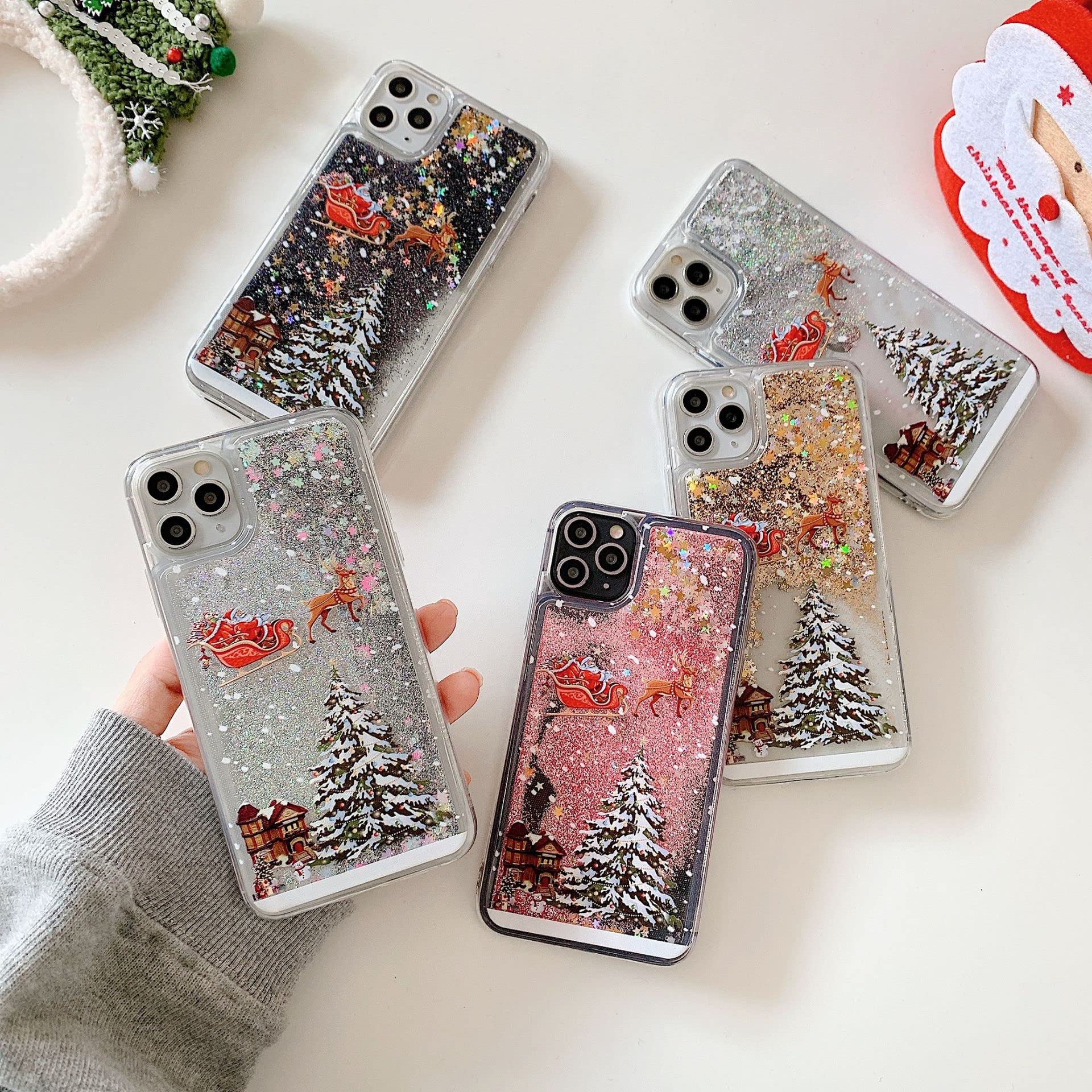 Topwin Christmas Liquid Floating Glitter Case for iPhone 11 Pro Max - Sparkling Snowman Santa Design, Shockproof Defender Cover (Pink) | Perfect Holiday Gift & Winter Party Accessory for Apple iPhone 11 Pro Max