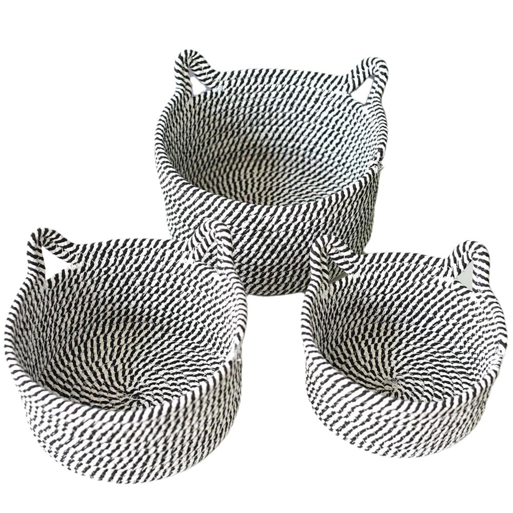 Cat Ears Woven Storage Basket - Handmade Jewelry Organizer, Desktop Decor & Cosmetic Storage Box | Perfect for Home Office, Bathroom Counter & Gift Giving (Flower Black Cat Design)