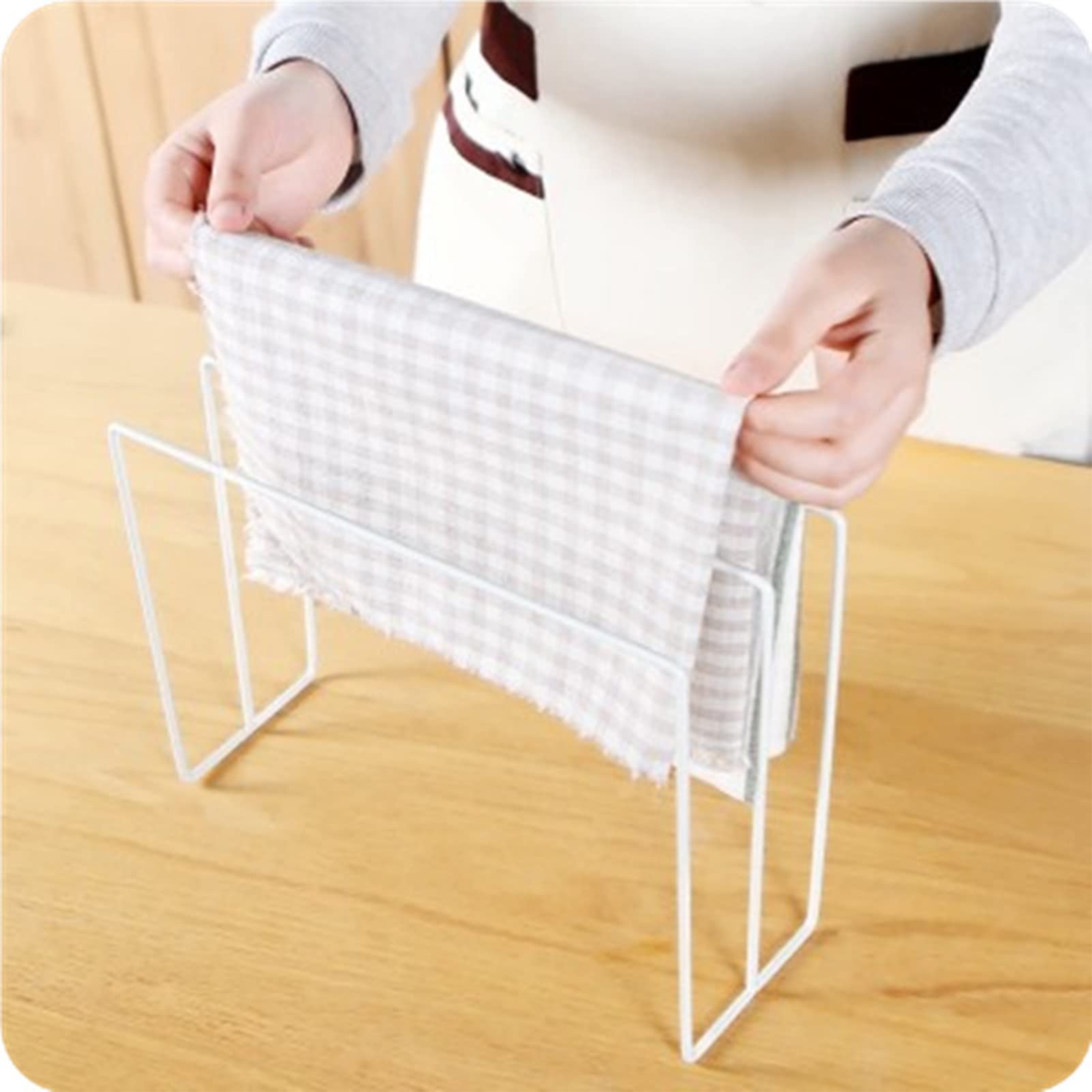 Stainless Steel Dishcloth Drying Rack for Kitchen Countertop - Foldable Sink Tray & Towel Holder - Compact Storage Organizer for Dish Cloths, Rags & Hand Towels (White) | Perfect for Small Kitchens, Apartments & RVs