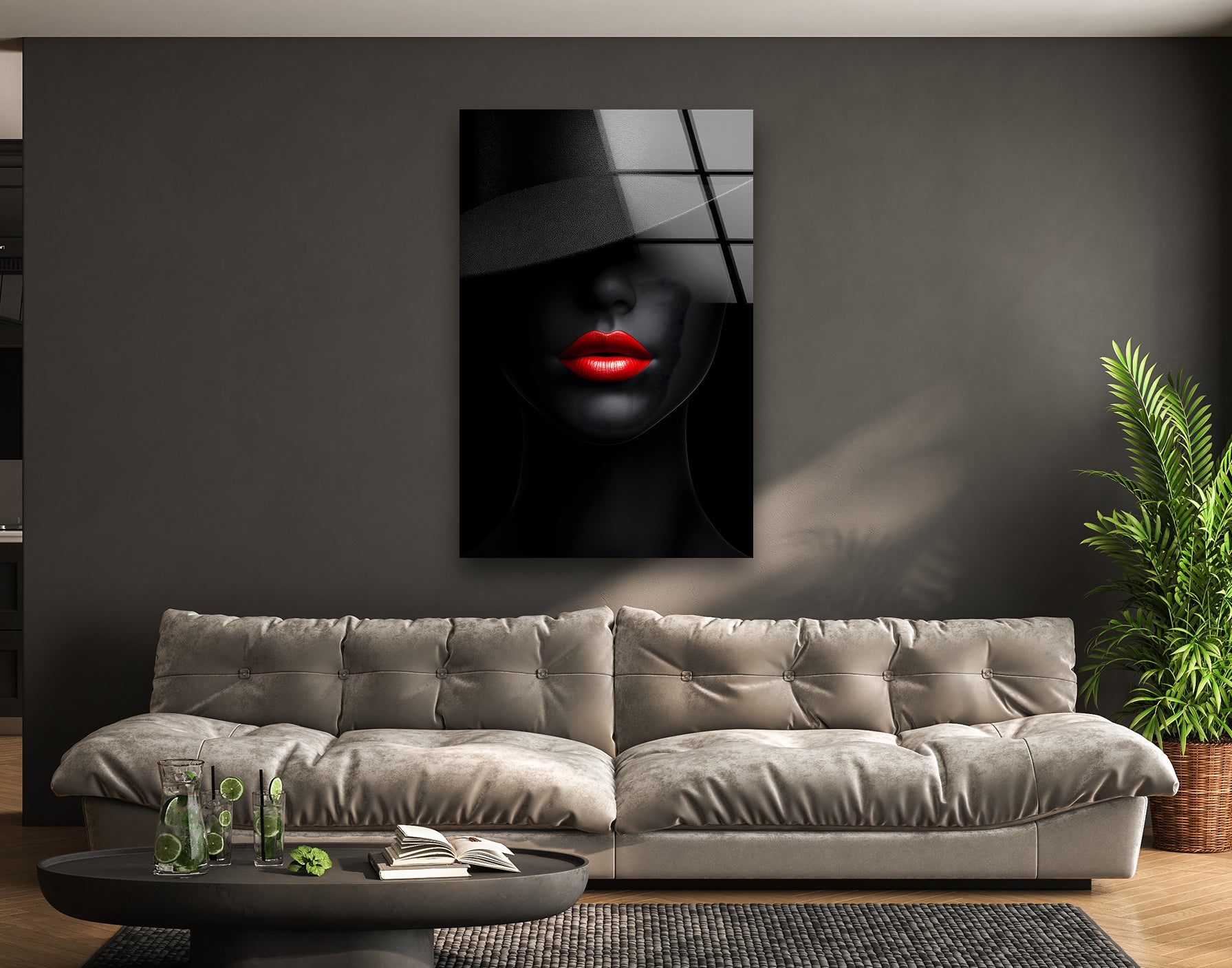 Stunning Black and White Portrait of a Beautiful Woman - Elegant Glass Wall Art Decor for Living Room, Bedroom & Office