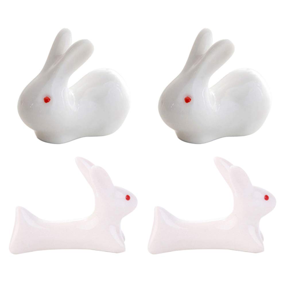 DOITOOL 4-Piece Ceramic Easter Bunny Chopstick Rests - White Rabbit Chopsticks Holder & Spoon Fork Stand for Easter Party, Kitchen Table Decorations - Perfect for Holiday Dining, Spring Celebrations and Asian Cuisine Tableware