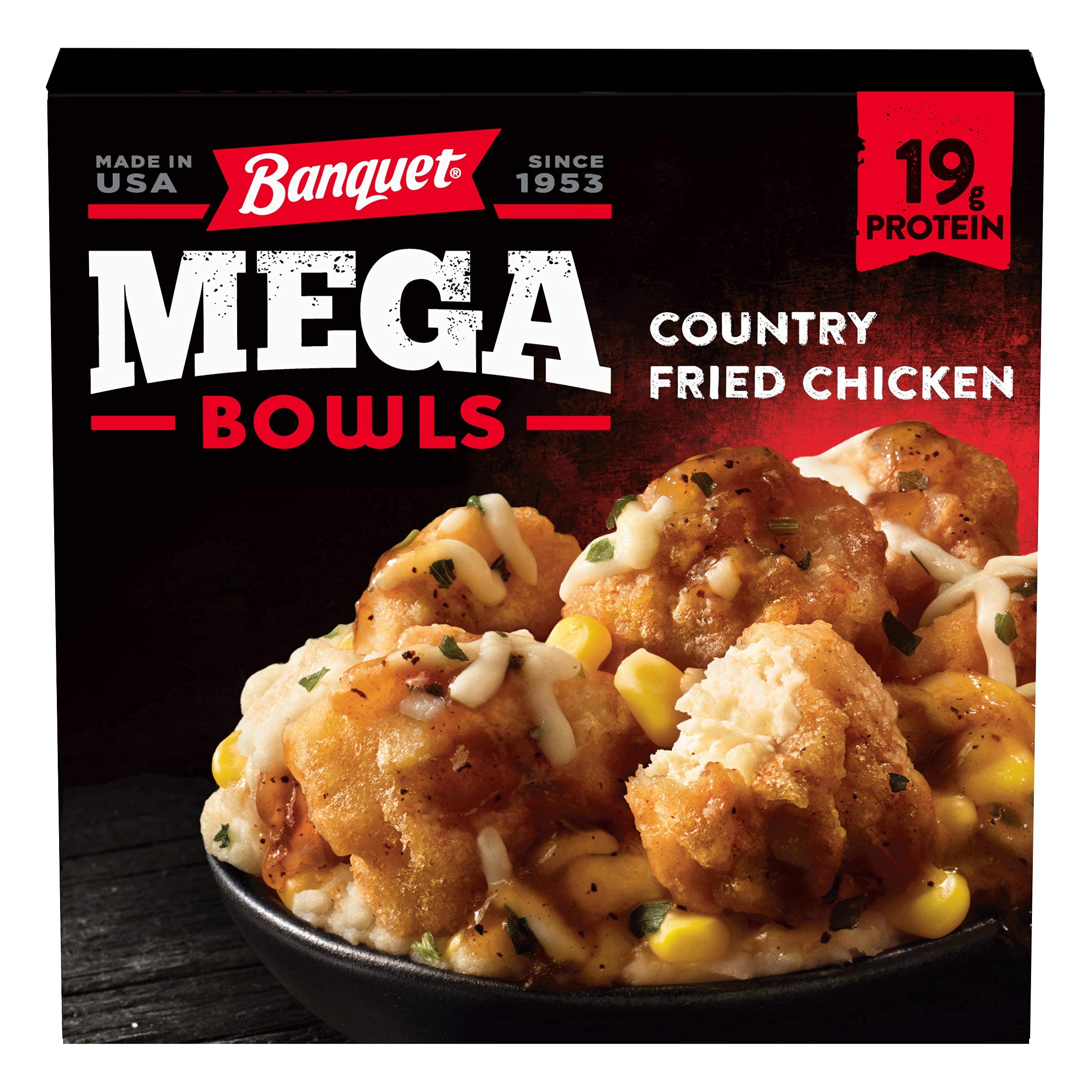 Gourmet Kitchn Banquet Mega Bowls Country Fried Chicken - High Protein Frozen Meal, 6 Pack (14 Oz Each) | Quick & Easy Dinner, Lunch, or Snack for Busy Families & Office Workers