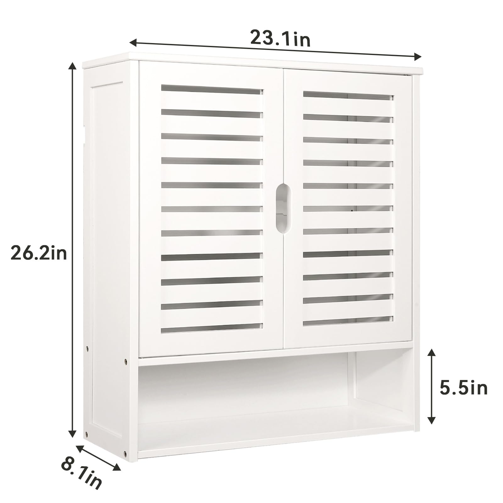 White Bamboo Wall Cabinet with Double Doors - Bathroom Storage Organizer, Kitchen & Living Room Wall Mounted Cabinet - Perfect for Bathroom Essentials, Kitchen Supplies & Home Decor Organization