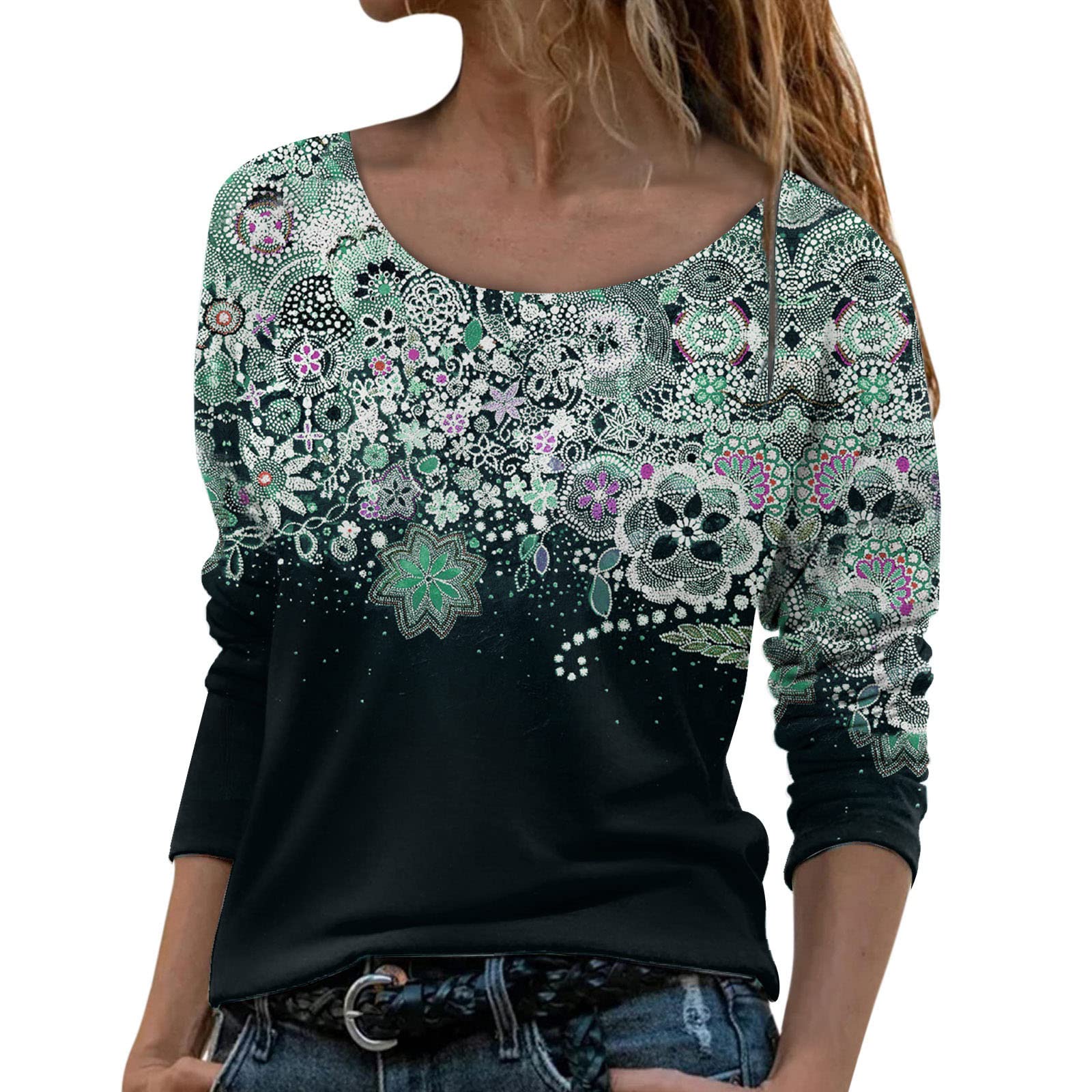 Women's Butterfly Graphic T-Shirt - Round Neck Long Sleeve Loose Fit Tunic Top for Fall | Casual & Dressy Blouse for Work, Date Night & Everyday Wear