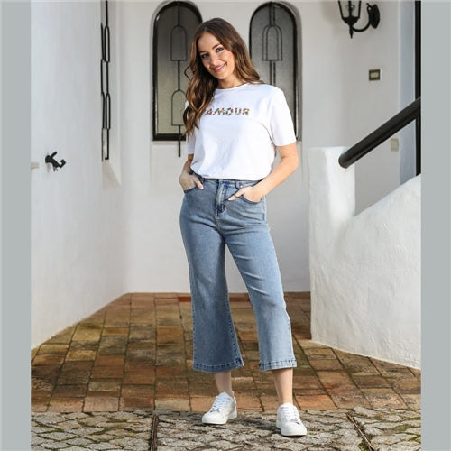 BERNIE CROP FLARE JEANS - Women's High Waisted Light Blue Denim Pants for Casual & Retro Style | Perfect for Everyday Wear, Office & Date Night