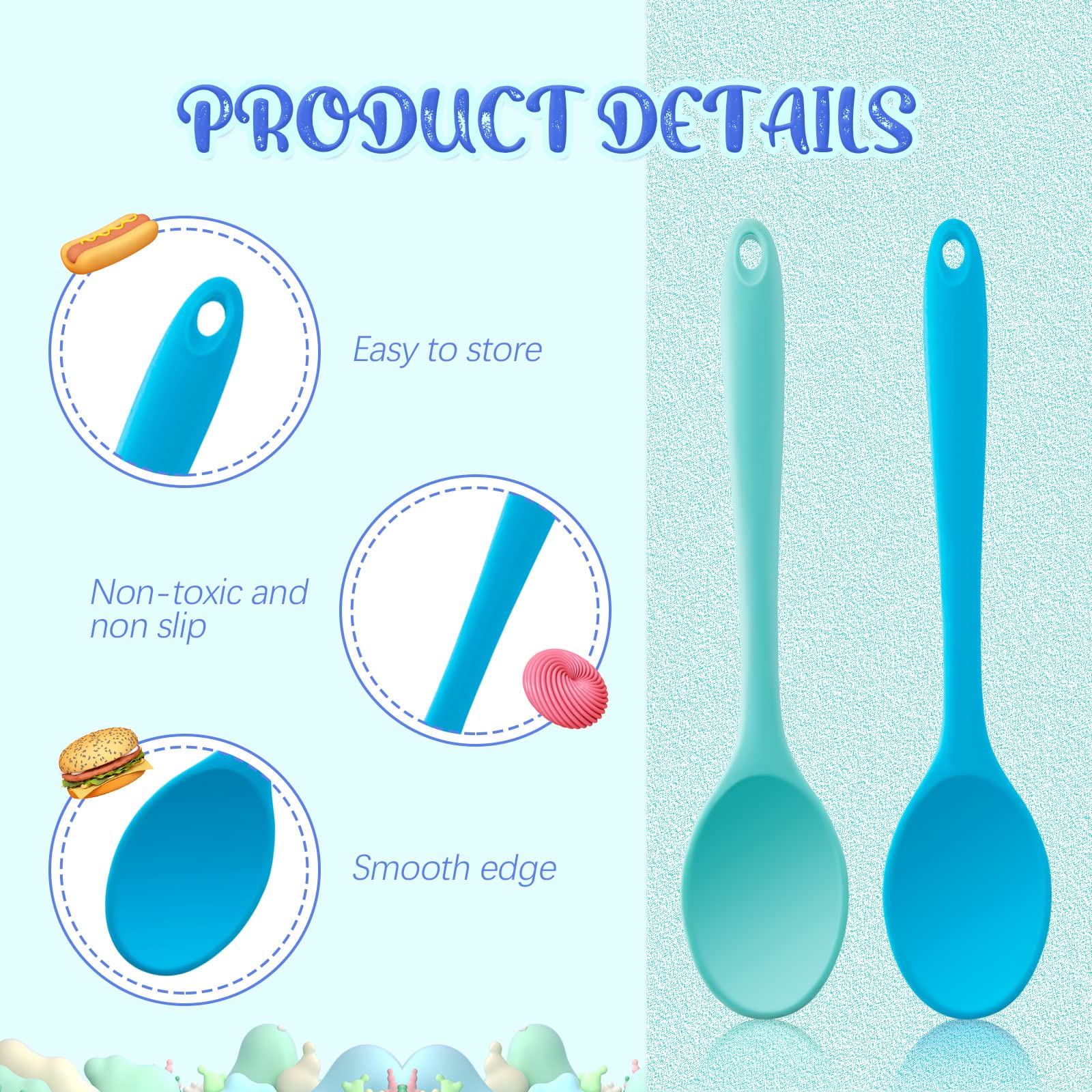 Dandat 4-Piece Silicone Non-Stick Mixing Spoon Set - Heat Resistant Cooking Utensils for Baking, Stirring, Basting & Serving - Kitchen Tools for Everyday Cooking & Meal Prep (Novel Style, Medium)