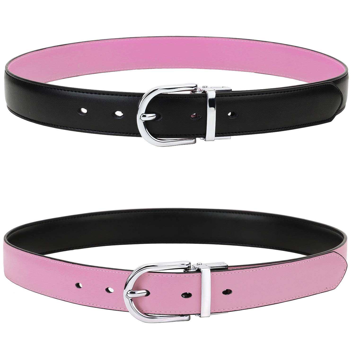 Falari Reversible Genuine Leather Belt for Women & Kids - 2 Colors in 1 Belt with Single Prong Buckle - Perfect for Casual, Office & Everyday Wear