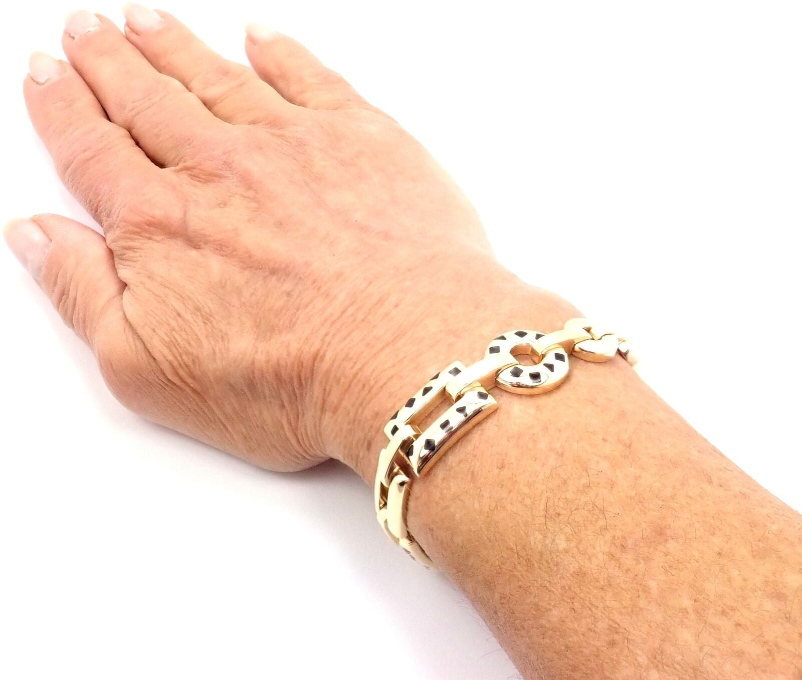 Authentic Cartier Panthere 18K Gold Black Lacquer Spot Link Bracelet | Luxury Jewelry for Women | Perfect for Gifts, Parties & Special Occasions