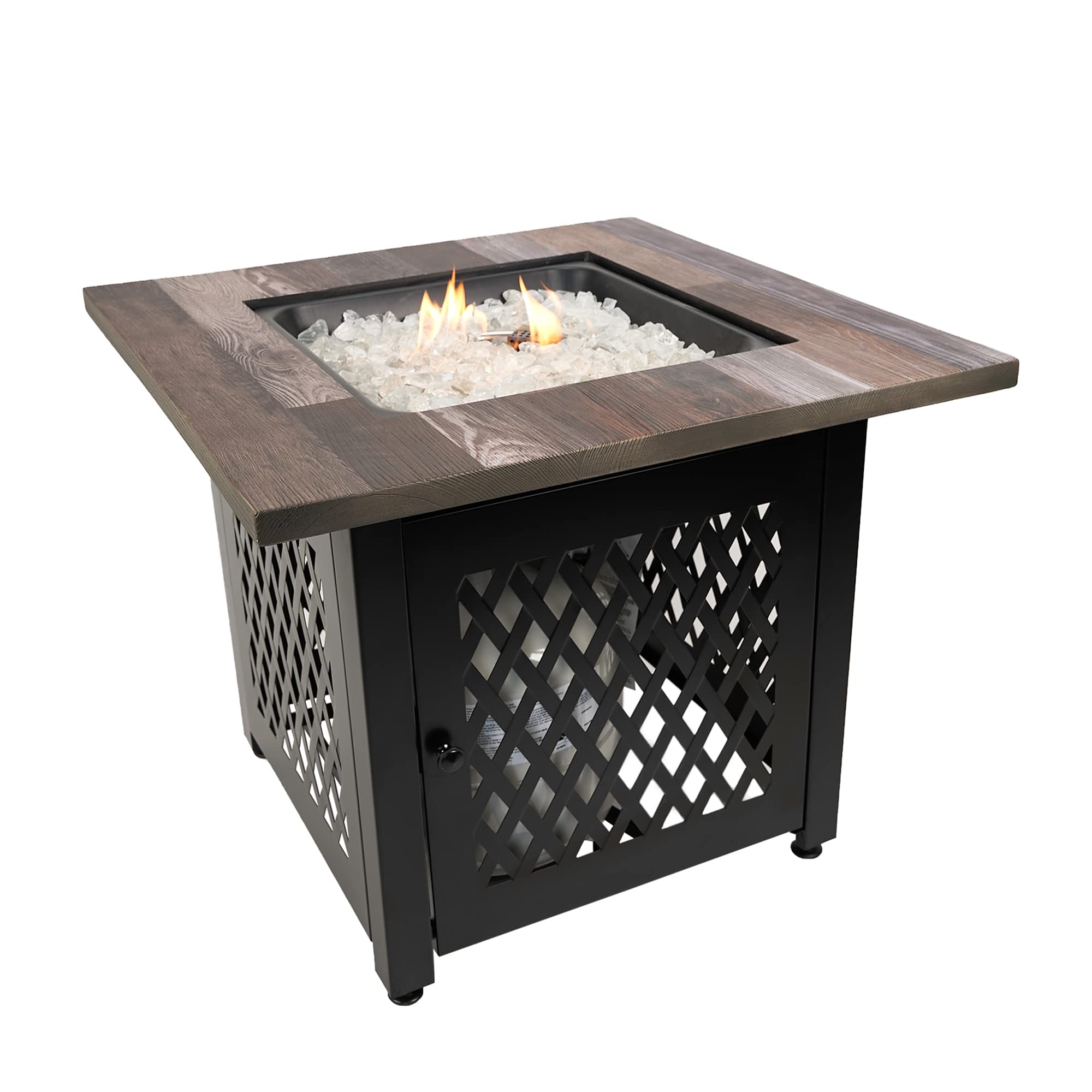 Endless Summer Nate 30 Inch Square Outdoor Fire Pit Table - 50,000 BTU LP Gas, UV Printed, Faux Wood Mantel & Stamped Steel Base - Multicolor - Perfect for Patio, Backyard, and Outdoor Gatherings
