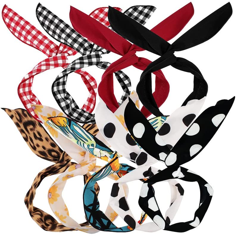 FAMEZA Women's Fashion Headbands - 6 Pack Wire Twist Headbands with Polka Dot, Plaid, Leopard & Floral Prints, Rabbit Ears & Tie Design - Perfect for Everyday Wear, Parties, Cosplay & Photo Shoots