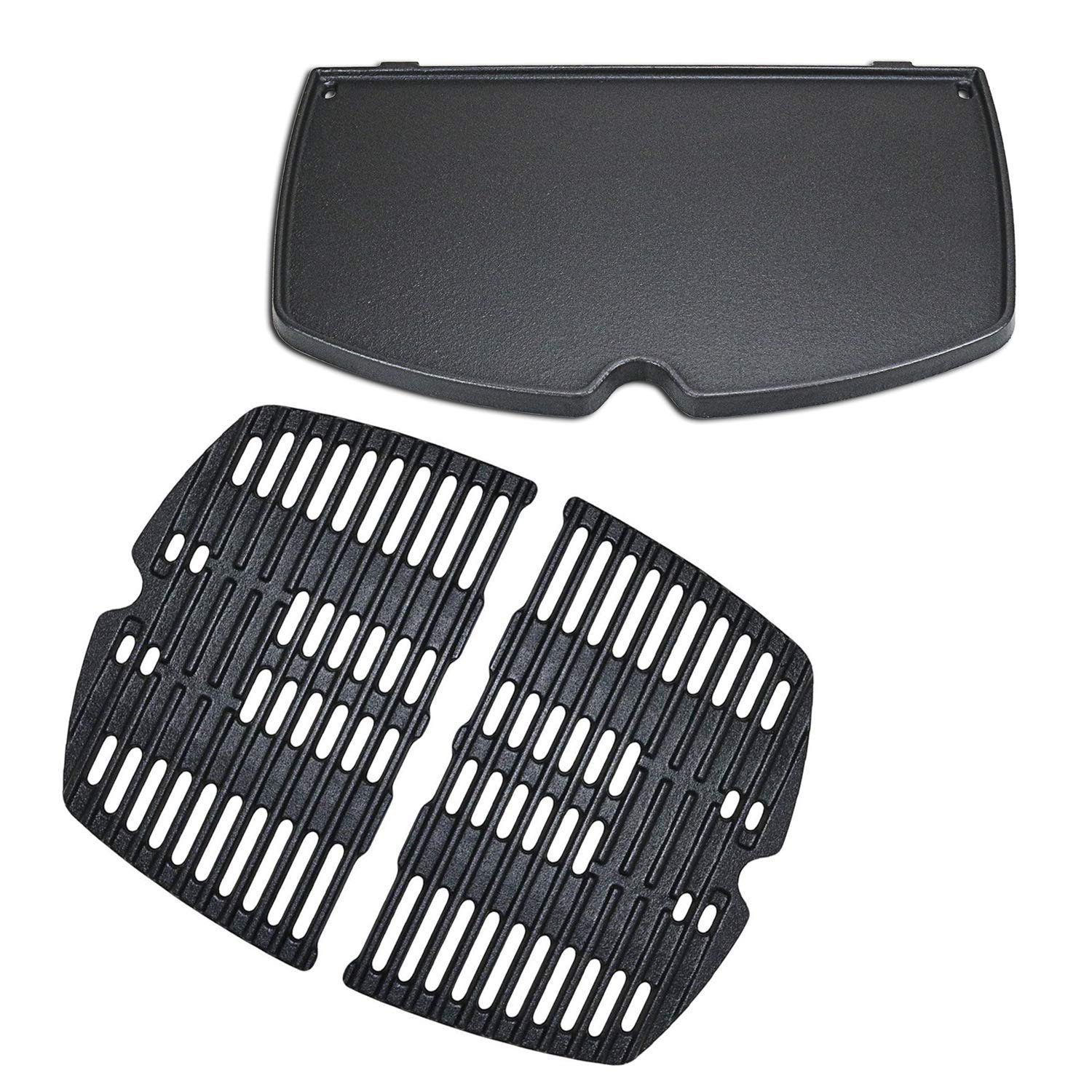 Uniflasy 7645 Cast Iron Cooking Grates & 6559 Griddle for Weber Q200 Q220 Q2000 Series Gas Grills - Durable Replacement Grill Parts for Outdoor BBQ, Camping, and Backyard Cooking