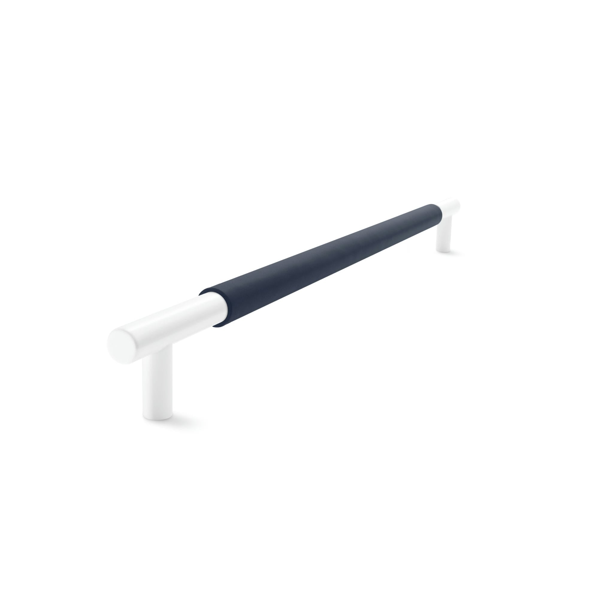 03 Slimline Leather Cabinet Pull - Satin White Finish - Modern Drawer Handles for Kitchen, Bathroom & Office Cabinets